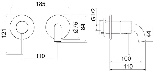 Rubinetterie Treemme 3M 40mm RWIT 13C7 IS BC + RWIT 51A5 ZZ 01 Miscelatore Lavabo Incasso 100 Muro 1 Leva Sinistra Meccanico 2 Fori Moderno Lunghezza 110 mm Orizzontale Staffa Cartongesso Acciaio Inox Spazzololato Opaco Parte Interna Esterna Incluse