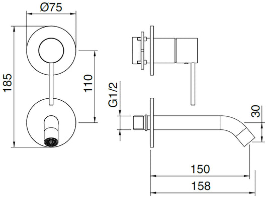Rubinetterie Treemme 3M 40mm RWIT 13D2 IS 01 + RWIT 51A5 ZZ 01 Miscelatore Monocomando Lavabo Incasso 150 Muro 1 Leva 2 Fori Meccanico Moderno Lunghezza 158 mm Verticale Staffa Cartongesso Acciaio Inox Spazzolato Opaco Parte Interna Esterna Incluse