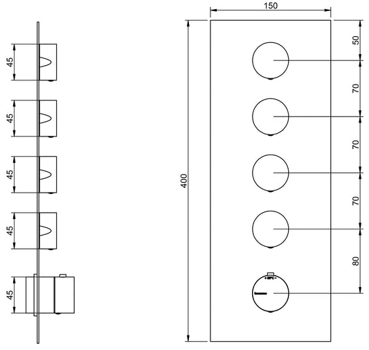 Rubinetterie Treemme 3M RWIT 2597 IS 31 + RWIT 7297 ZZ 30 5MM Miscelatore Monocomando Termostatico Doccia Incasso A Parete Con Piastra 4 Uscite Cinque Fori Una Manopola Stile Moderno Acciaio Inox Parte Esterna Interna Incluse