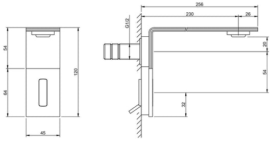 Rubinetterie Treemme 3M Electronic washbasin tap RWIT 2896 IS EL + RWIT 2895 ZZ 01 Rubinetto Elettronico Fotocellula Lavabo 230 Elettrico Standard Solo Acqua Fredda Muro Monoforo Altezza 120 mm Lunghezza 256 mm Parte Interna Esterna Incluse Acciaio Inox