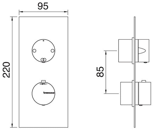 Rubinetterie Treemme 3M 5MM RWIT 8A46 IS 03 + RWIT 8A46 ZZ 20 Miscelatore Monocomando Termostatico Doccia Incasso A Parete Con Piastra E Deviatore 2 Uscite Due Fori Una Manopola Stile Moderno Acciaio Inox Parte Esterna Interna Incluse