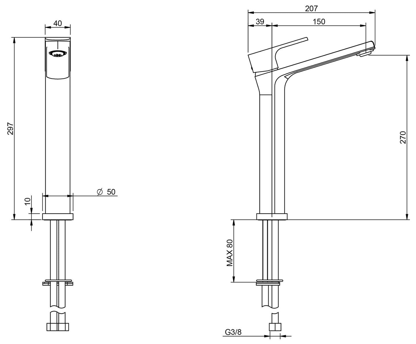Rubinetterie Treemme 3M Contract Bamboo IT 5018 CC BM ZZ Miscelatore Monocomando Lavabo 270 Appoggio 1 Leva Monoforo Miscelazione Meccanica Stile Moderno Altezza 297 mm Lunghezza 207 mm Materiale Ottone Finitura Cromata
