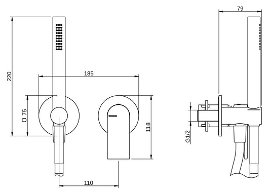 Rubinetterie Treemme 3M Bamboo RWIT 50D4 CC 01 + RWIT 51A5 ZZ 01 Miscelatore Doccia Incasso Meccanico Parete Doccetta Flessibile Forma Tonda 2 Fori Monocomando 1 Leva 1 Via Stile Moderno Materiale Ottone Finitura Cromata Parte Interna Esterna Incluse