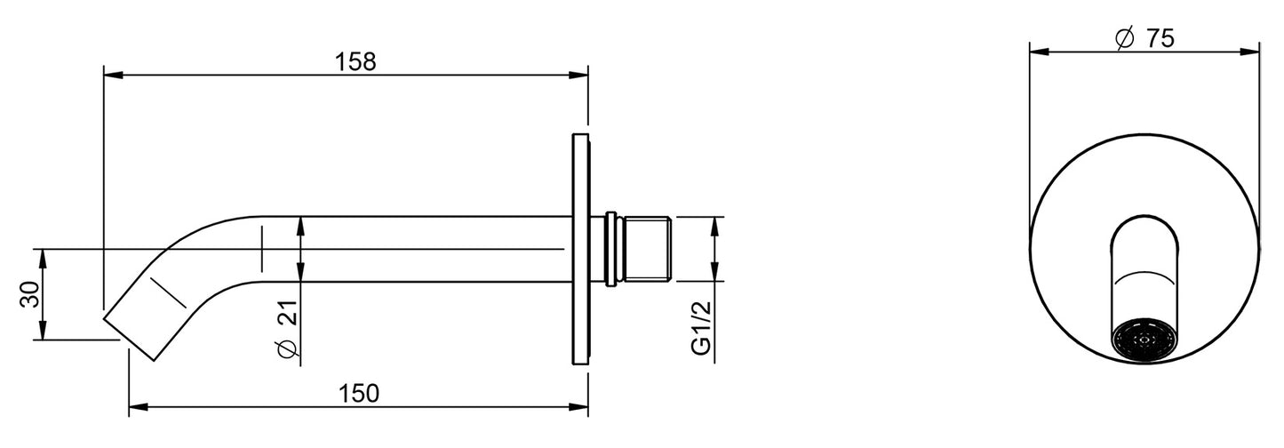 Rubinetterie Treemme 3M Electronic Washbasin Tap IT 1363 IS ZZ ZZ Bocca a Muro 150 mm Getto Erogazione Uscita Acqua Installazione Parete Stile Moderno Forma Tondo Monoforo Acciaio Inox Spazzolato Opaco Lunghezza 158 mm Portata 6 Litri Al Minuto
