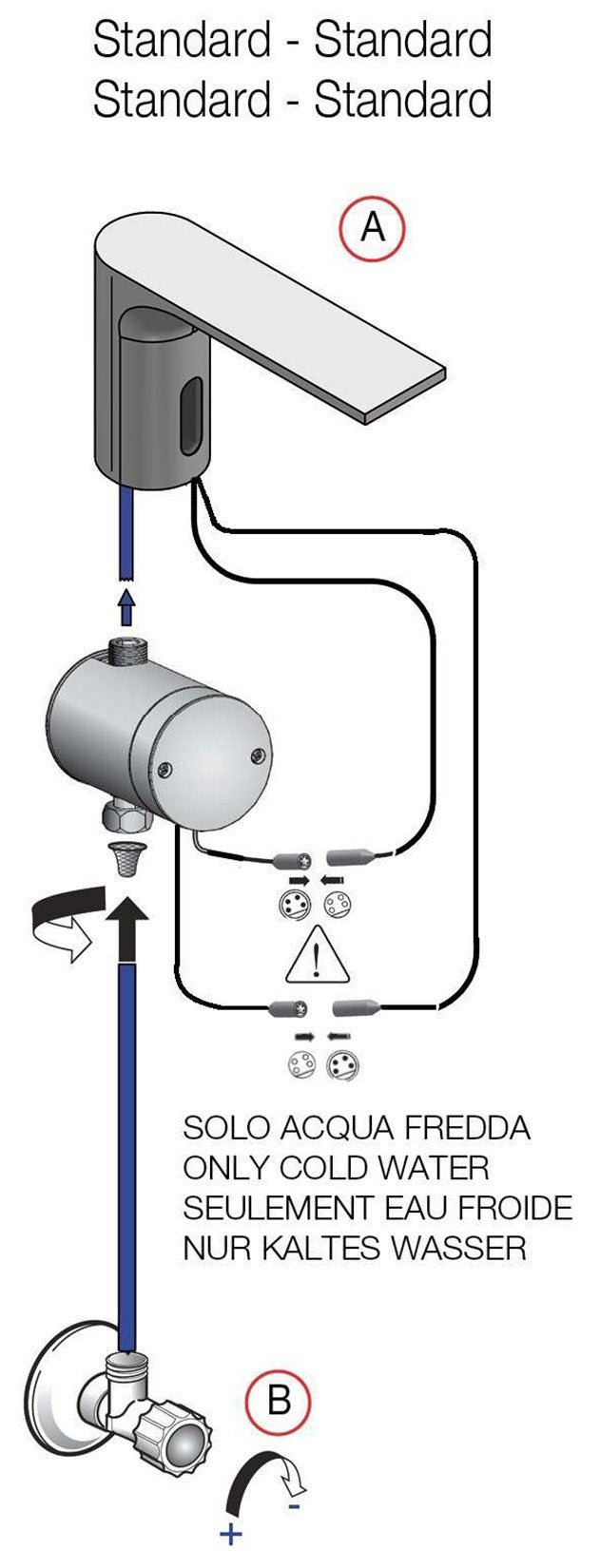 Rubinetterie Treemme 3M Electronic Washbasin Tap IT 2215 CC ZZ ZZ + IT 0480 CC ZZ ZZ Rubinetto Elettronico Con Fotocellula Per Lavabo Batteria Standard Solo Acqua Fredda Arresto Filtro Altezza 105 mm Lunghezza 168 mm Ottone Cromo Senza Piletta di Scarico