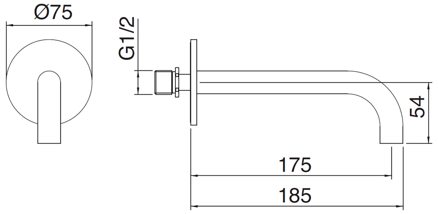 Rubinetterie Treemme 3M Electronic Washbasin Tap IT 7563 CC ZZ ZZ Bocca a Muro 175 mm Getto di Erogazione Uscita Acqua Installazione a Parete Materiale Ottone Finitura Cromata Stile Moderno Monoforo Lunghezza 185 mm Altezza 54 mm