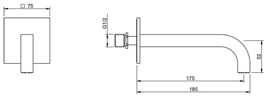 Rubinetterie Treemme 3M Electronic Washbasin Tap IT 7663 CC ZZ ZZ Bocca a Muro 175 mm Getto di Erogazione Uscita Acqua Installazione a Parete Materiale Ottone Finitura Cromata Stile Moderno Forma Quadra Monoforo Lunghezza 185 mm Altezza 52 mm