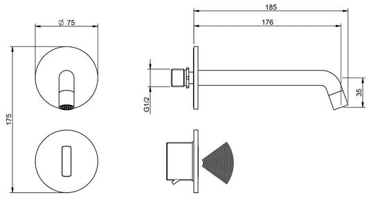 Rubinetterie Treemme 3M Electronic Washbasin Tap RWIT 6B95 CC 02 + RWIT 1395 ZZ MX Rubinetto Elettronico Con Fotocellula Per Lavabo 176 a Parete 2 Fori Batteria Miscelazione Termostatica Lunghezza 185 mm Parte Interna Esterna Incluse Ottone Cromato