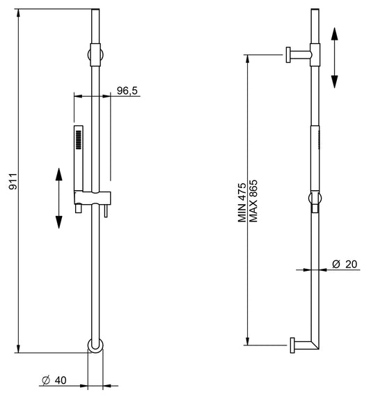Rubinetterie Treemme 3M Hask IT 6529 CC ZZ ZZ Kit Asta Saliscendi Con Doccetta In Metallo e Flessibile In PVC 1,5 Metri Senza Presa Acqua a Muro Finitura Cromata