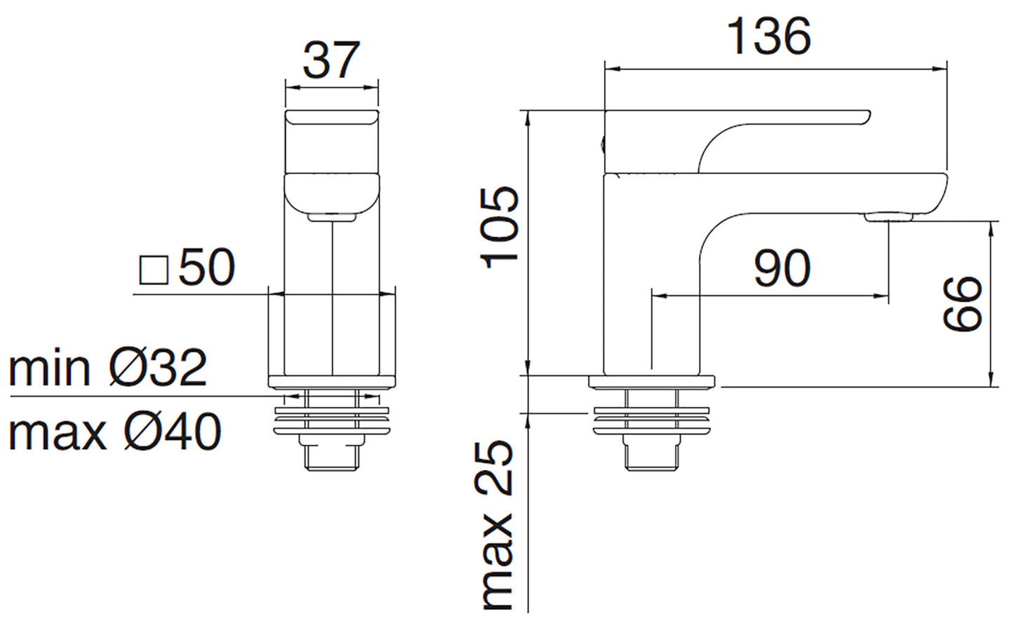 Rubinetterie Treemme 3M Hask IT 6A19 CC HA ZZ Rubinetto Lavabo Solo Acqua Fredda Appoggio Monocomando 1 Leva Monoforo Areatore Orientabile Materiale Ottone Finitura Cromato Stile Moderno Altezza 105 mm Lunghezza 136 mm