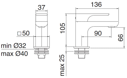 Rubinetterie Treemme 3M Hask IT 6A19 CC HA ZZ Rubinetto Lavabo Solo Acqua Fredda Appoggio Monocomando 1 Leva Monoforo Areatore Orientabile Materiale Ottone Finitura Cromato Stile Moderno Altezza 105 mm Lunghezza 136 mm