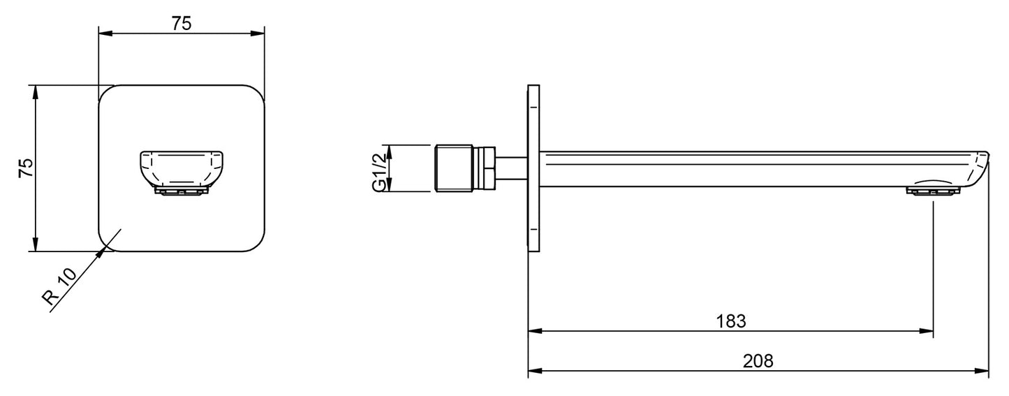 Rubinetterie Treemme 3M Hask IT 6A63 CC ZZ HF Bocca a Muro 183 mm Getto Erogazione Uscita Acqua Installazione Parete Materiale Ottone Finitura Cromata Stile Moderno Monoforo Lunghezza 208 mm Portata Acqua 18 Litri Al Minuto