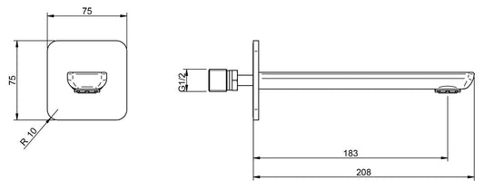 Rubinetterie Treemme 3M Hask IT 6A63 CC ZZ HF Bocca a Muro 183 mm Getto Erogazione Uscita Acqua Installazione Parete Materiale Ottone Finitura Cromata Stile Moderno Monoforo Lunghezza 208 mm Portata Acqua 18 Litri Al Minuto