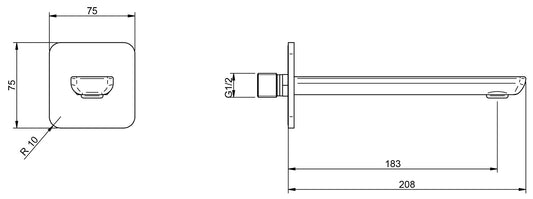 Rubinetterie Treemme 3M Hask IT 6A63 CC ZZ ZZ Bocca a Muro 183 mm Getto Erogazione Uscita Acqua Installazione Parete Materiale Ottone Finitura Cromata Stile Moderno Areatore Orientabile Monoforo Lunghezza 208 mm Portata Acqua 6 Litri Al Minuto