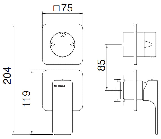 Rubinetterie Treemme 3M Hask RWIT 6AC2 CC 01 + RWIT 22A2 ZZ 01 Miscelatore Monocomando Doccia Incasso Muro Con Deviatore 2 Uscite Meccanico Due Fori 1 Leva Senza Piastra Verticale Staffa Per Cartongesso Ottone Cromata Parte Interna Esterna Incluse