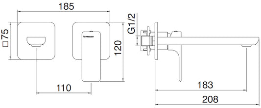 Rubinetterie Treemme 3M Hask RWIT 6AC5 CC 03 + RWIT 51A5 ZZ 01 Miscelatore Lavabo 183 mm Monocomando Incasso a Parete Senza Piastra 1 Leva a Destra 2 Fori Stile Moderno Areatore Orientabile Lunghezza 208 mm Ottone Cromato Parte Interna Esterna Incluse