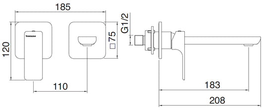 Rubinetterie Treemme 3M Hask RWIT 6AC7 CC 01 + RWIT 51A5 ZZ 01 Miscelatore Lavabo 183 mm Monocomando Incasso a Parete Senza Piastra 1 Leva a Sinistra 2 Fori Stile Moderno Areatore Orientabile Lunghezza 208 mm Ottone Cromato Parte Interna Esterna Incluse