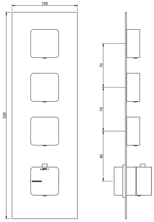 Rubinetterie Treemme 3M Hask RWIT 7294 CC 77 + RWIT 7294 ZZ 30 Miscelatore Termostatico Doccia Incasso Muro 3 Uscite 4 Fori 1 Leva Con Piastra Doppio Orientamento Materiale Ottone Finitura Cromata Parte Interna Esterna Incluse