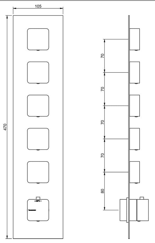 Rubinetterie Treemme 3M Hask RWIT 7298 CC 77 + RWIT 7298 ZZ 30 Miscelatore Termostatico Doccia Incasso Muro 5 Uscite 6 Fori 1 Leva Con Piastra Doppio Orientamento Materiale Ottone Finitura Cromata Parte Interna Esterna Incluse