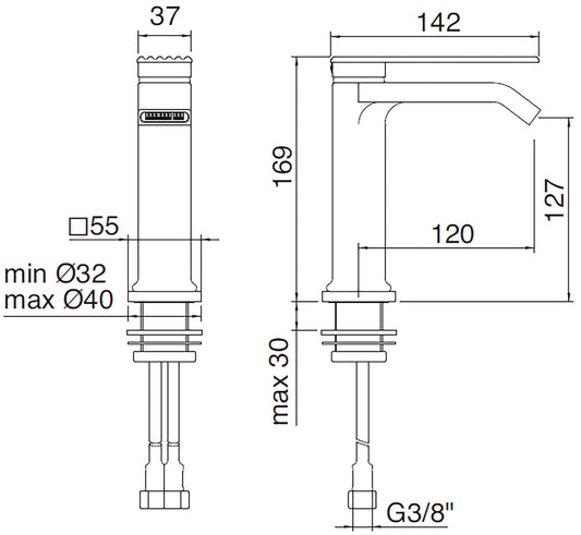 Rubinetterie Treemme 3M Ios IT 2A11 CC RM ZZ Miscelatore Lavabo 127 mm Monocomando Appoggio 1 Leva Monoforo Stile Moderno Altezza 169 mm Lunghezza 142 mm Materiale Ottone Finitura Cromato