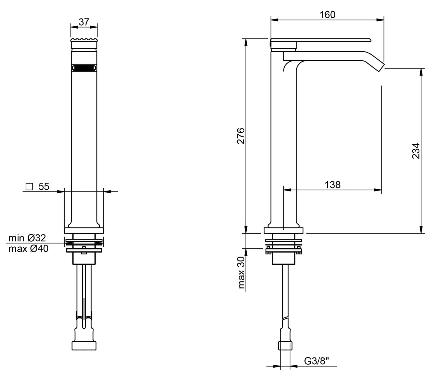 Rubinetterie Treemme 3M Ios IT 2A18 CC RM ZZ Miscelatore Lavabo 234 mm Monocomando Appoggio 1 Leva Monoforo Stile Moderno Altezza 276 mm Lunghezza 160 mm Materiale Ottone Finitura Cromato