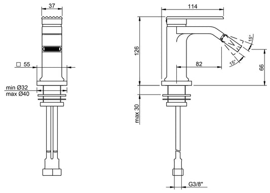 Rubinetterie Treemme 3M Ios IT 2A22 CC RM CS Miscelatore Bidet Monoforo Monocomando Appoggio 1 Leva Stile Moderno Altezza 126 mm Lunghezza 114 mm Senza Piletta Di Scarico Materiale Ottone Finitura Cromato Areatore Orientabile