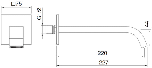 Rubinetterie Treemme 3M Ios IT 2A61 CC ZZ HF Bocca a Muro Per Vasca 220 mm Getto Erogazione Uscita Acqua Installazione Parete Materiale Ottone Finitura Cromata Stile Moderno Monoforo Lunghezza 227 mm Portata Acqua 20 Litri Al Minuto