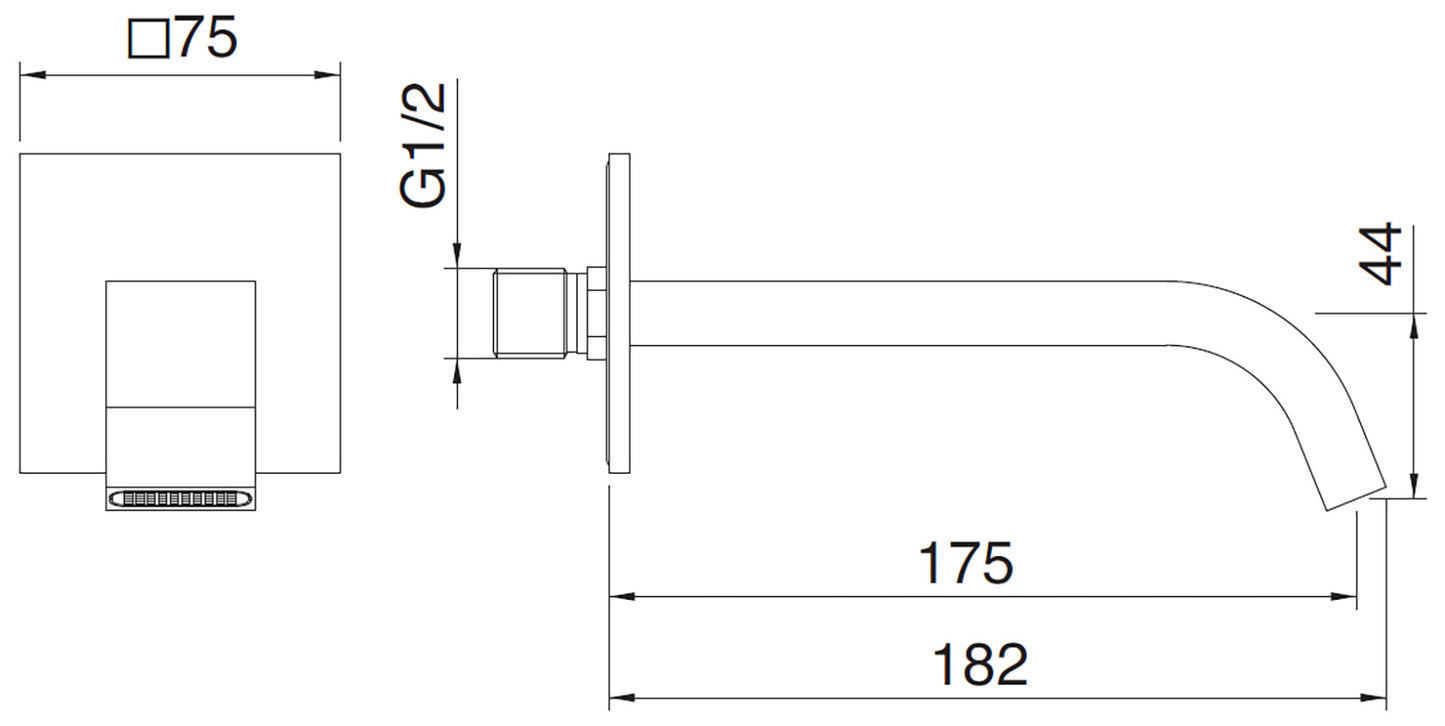 Rubinetterie Treemme 3M Ios IT 2A63 CC ZZ HF Bocca a Muro Per Vasca 175 mm Getto Erogazione Uscita Acqua Installazione Parete Materiale Ottone Finitura Cromata Stile Moderno Monoforo Lunghezza 182 mm Portata Acqua 20 Litri Al Minuto