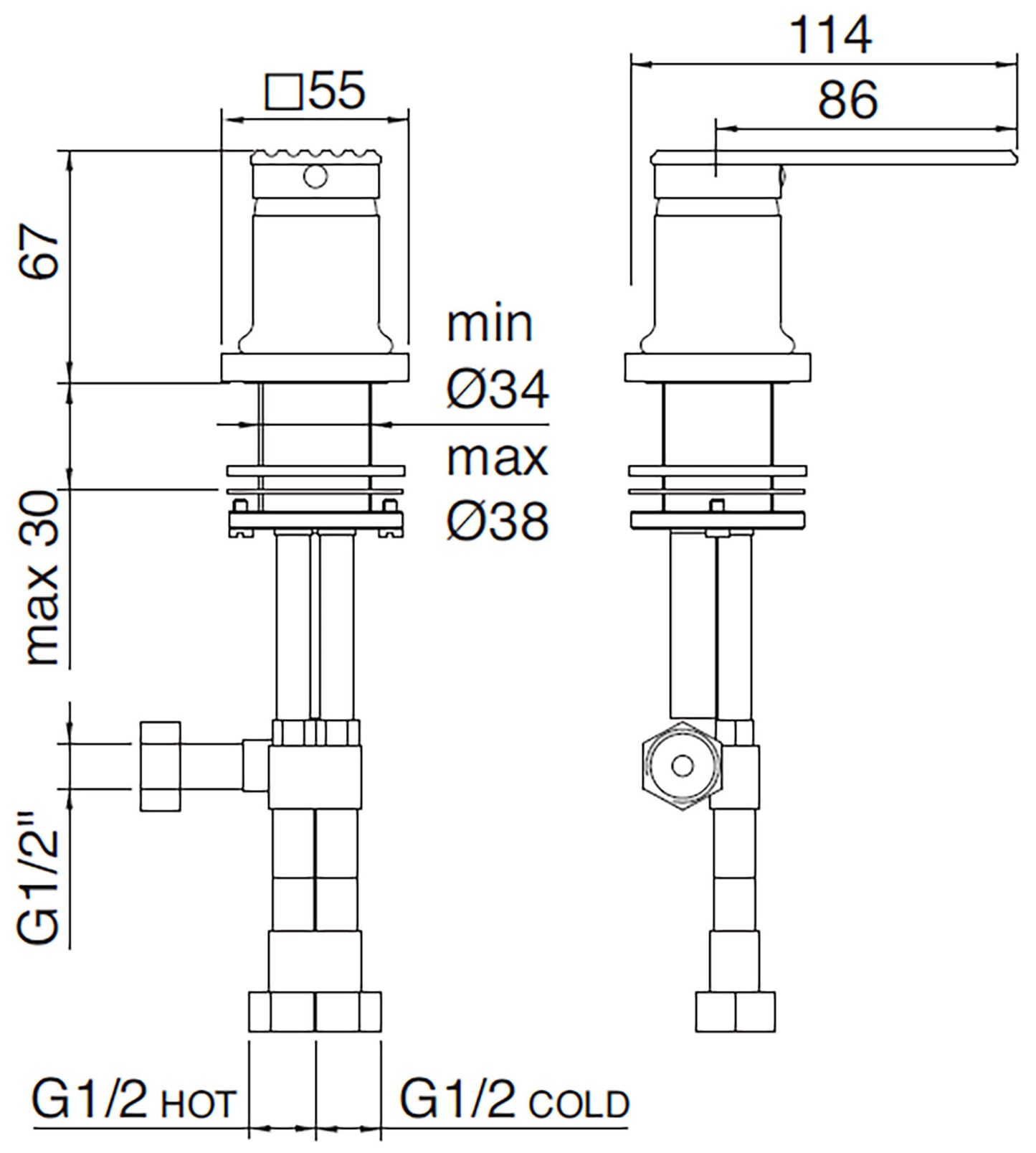 Rubinetterie Treemme 3M Ios RWIT 2A68 CC 02 Miscelatore Monocomando Remoto Da Piano Per Lavabo Vasca Appoggio Forma Quadra Monoforo 1 Leva Materiale Ottone Finitura Cromata Stile Moderno