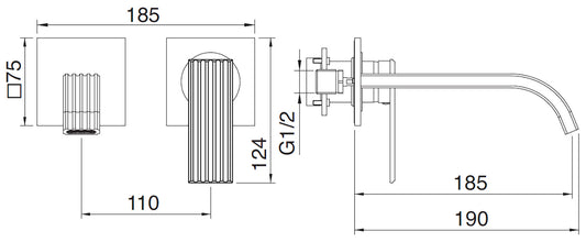Rubinetterie Treemme 3M Ios RWIT 2AC5 CC 04 + RWIT 51A5 ZZ 01 Miscelatore Lavabo 185 mm Monocomando Incasso a Parete Senza Piastra 1 Leva 2 Fori Stile Moderno Lunghezza 190 mm Materiale Ottone Finitura Cromato Parte Interna Esterna Incluse