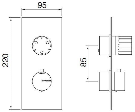 Rubinetterie Treemme 3M Ios RWIT 8A72 CC 60 + RWIT 8A46 ZZ 20 Miscelatore Doccia Incasso Muro Termostatico Deviatore 3 Uscite Con Piastra Due Fori 1 Manopola Materiale Ottone Finitura Cromata Parte Interna Esterna Incluse