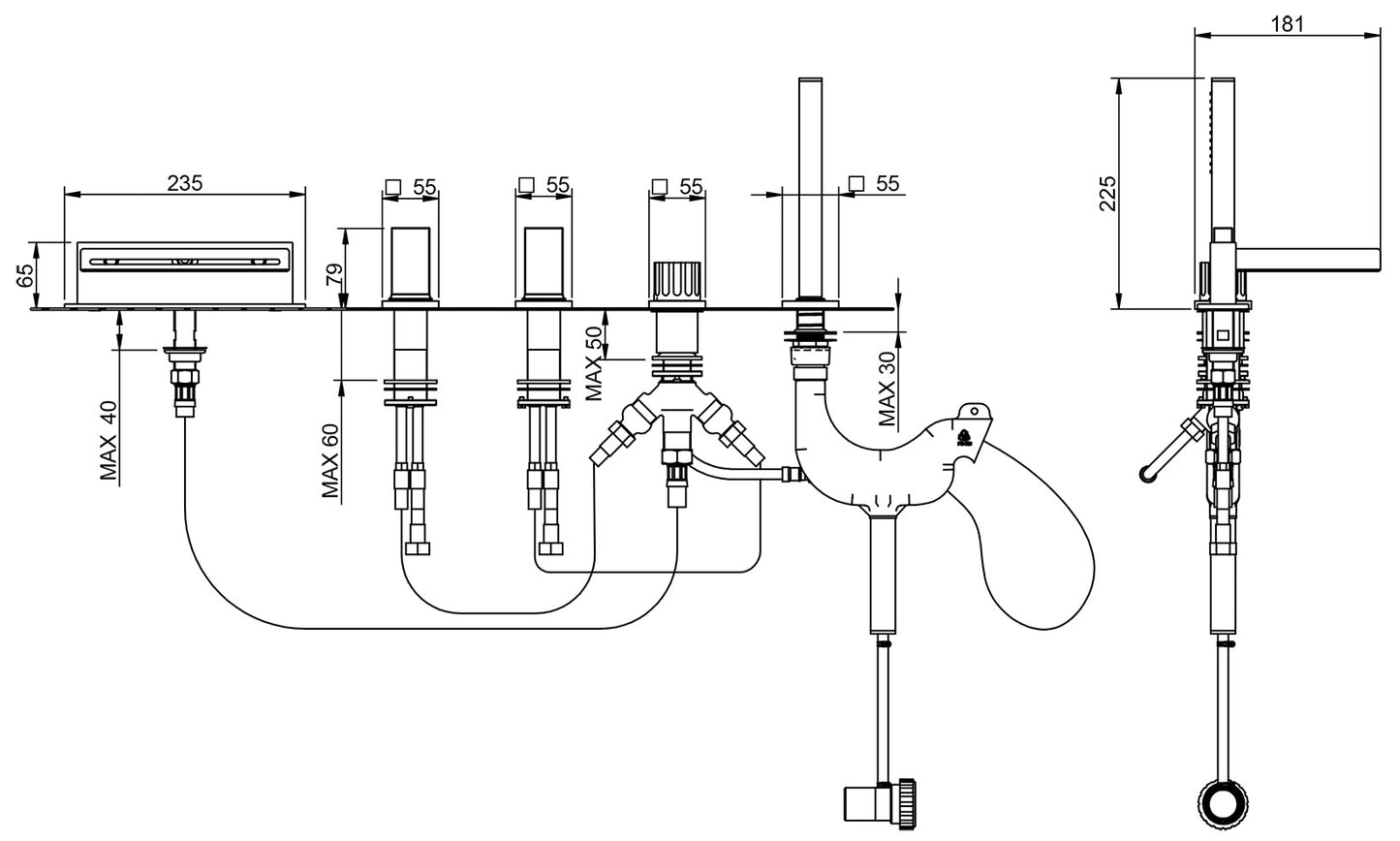 Rubinetterie Treemme 3M Kea IT 7A06 CC K1 ZZ Miscelatore Batteria Bordo Vasca 5 Fori Con Doccetta Estraibile Metallo Flessibile PVC Materiale Ottone Finitura Cromata Stile Moderno 2 Leve Manopole in Marmo Avorio Segesta
