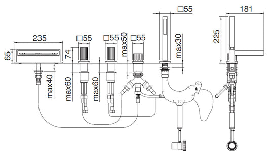 Rubinetterie Treemme 3M Kea IT 7A06 CC KO ZZ Miscelatore Batteria Bordo Vasca 5 Fori Con Doccetta Estraibile Metallo Flessibile PVC Materiale Ottone Finitura Cromata Stile Moderno 2 Leve Manopole in Ottone