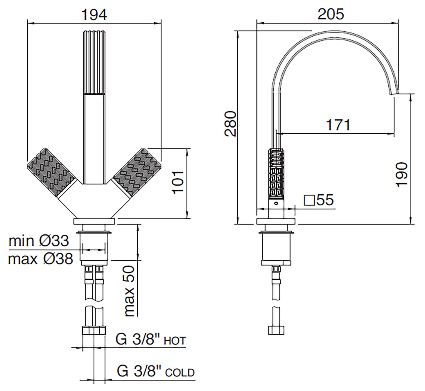 Rubinetterie Treemme 3M Kea IT 7A14 CC RO ZZ Miscelatore Lavabo 190 mm Appoggio 2 Manopole in Cristallo Trasparente Monoforo Stile Moderno Altezza 280 mm Lunghezza 205 mm Materiale Ottone Finitura Cromato