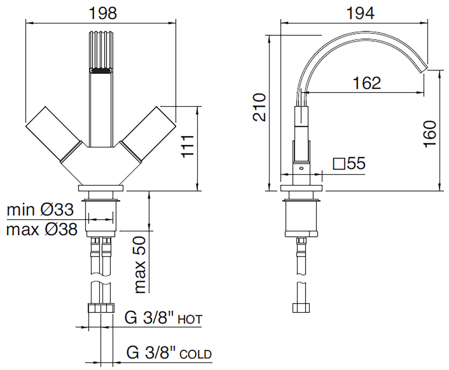 Rubinetterie Treemme 3M Kea IT 7A24 CC K1 ZZ Miscelatore Monoforo Bidet Appoggio 2 Manopole in Marmo Avorio Segesta Stile Moderno Altezza 210 mm Lunghezza 194 mm Senza Piletta Di Scarico Materiale Ottone Finitura Cromato
