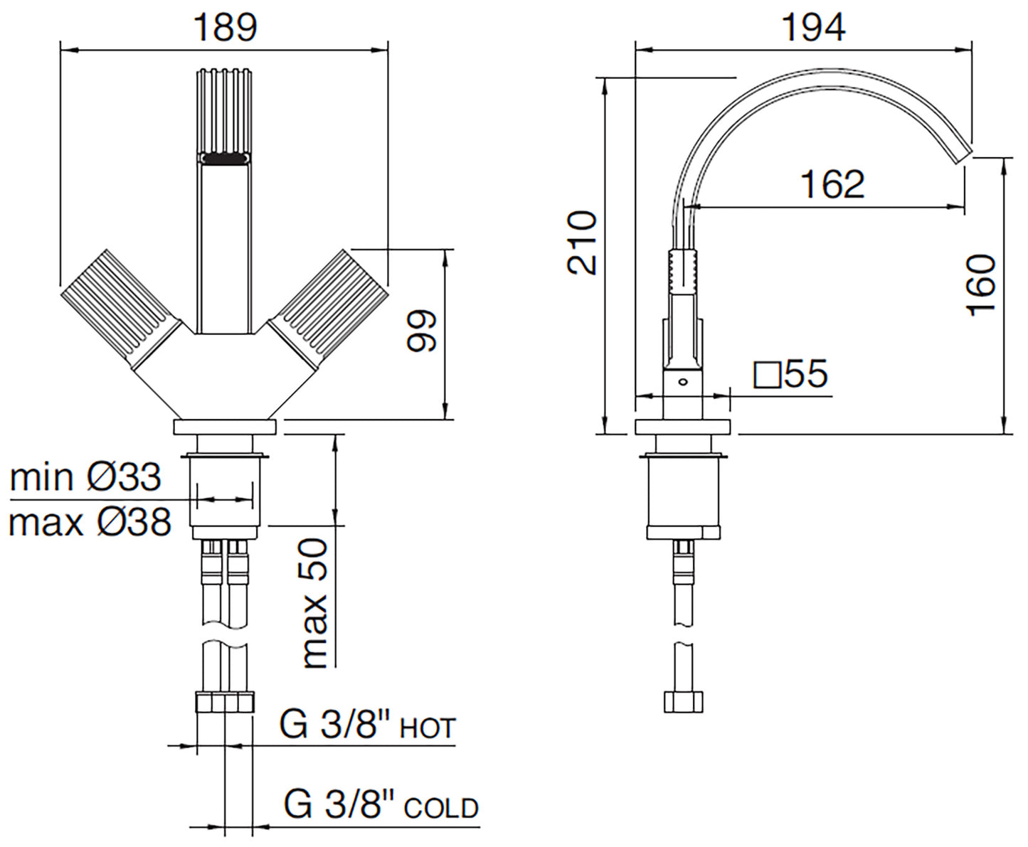 Rubinetterie Treemme 3M Kea IT 7A24 CC KO ZZ Miscelatore Monoforo Bidet Appoggio 2 Manopole in Ottone Stile Moderno Altezza 210 mm Lunghezza 194 mm Senza Piletta Di Scarico Materiale Ottone Finitura Cromato