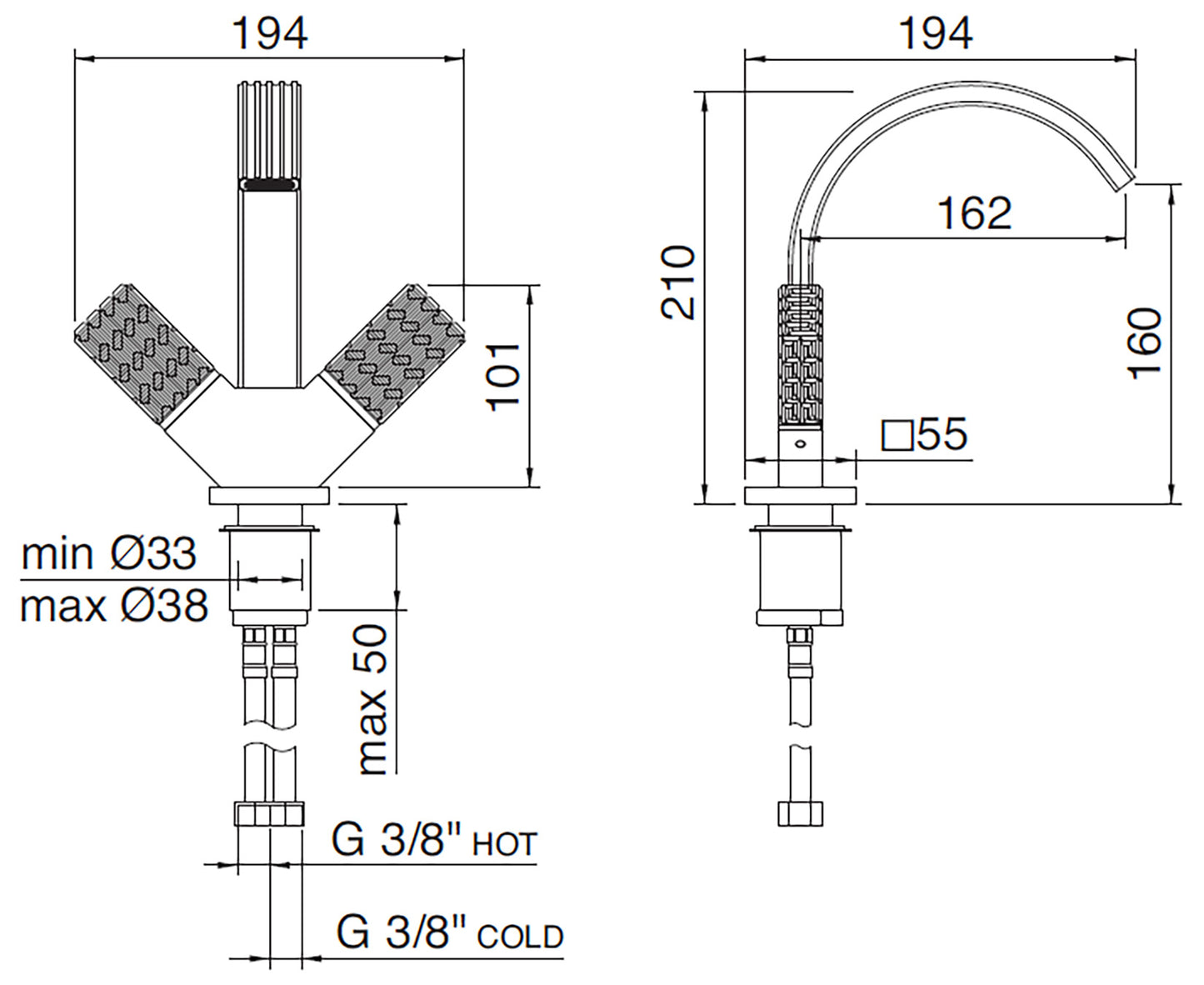 Rubinetterie Treemme 3M Kea IT 7A24 CC RO ZZ Miscelatore Monoforo Bidet Appoggio 2 Manopole in Cristallo Trasparente Stile Moderno Altezza 210 mm Lunghezza 194 mm Senza Piletta Di Scarico Materiale Ottone Finitura Cromato