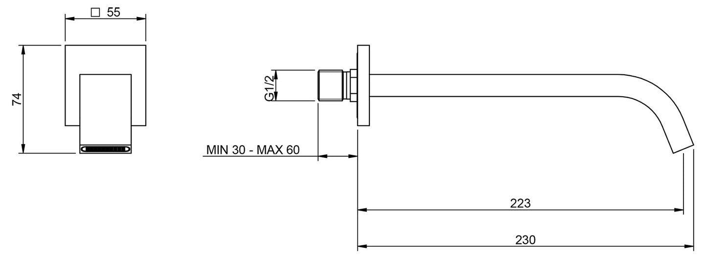 Rubinetterie Treemme 3M Kea IT 7A61 CC ZZ HF Bocca Muro 223 mm Getto Erogazione Uscita Acqua Installazione Parete Materiale Ottone Finitura Cromata Stile Moderno Monoforo Lunghezza 230 mm Portata Acqua 20 Litri Al Minuto
