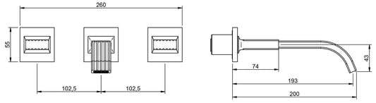 Rubinetterie Treemme 3M Kea RWIT 3A52 CC KO + RWIT 3A60 ZZ 02 Miscelatore Gruppo Lavabo A Muro 2 Manopole in Ottone 3 Fori Stile Moderno Lunghezza Canna 200 mm Materiale Ottone Finitura Cromato Parte Interna Esterna Incluse