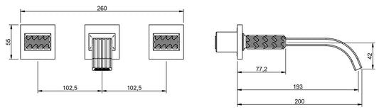 Rubinetterie Treemme 3M Kea RWIT 3A52 CC RO + RWIT 3A60 ZZ 02 Miscelatore Gruppo Lavabo A Muro 2 Manopole in Cristallo Trasparente 3 Fori Stile Moderno Lunghezza Canna 200 mm Materiale Ottone Finitura Cromato Parte Interna Esterna Incluse