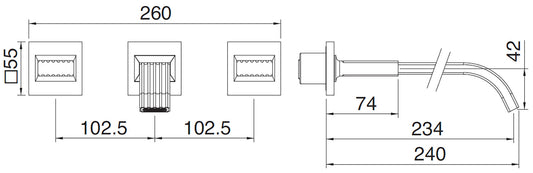 Rubinetterie Treemme 3M Kea RWIT 3A60 CC KO + RWIT 3A60 ZZ 02 Miscelatore Gruppo Lavabo A Muro 2 Manopole in Ottone 3 Fori Stile Moderno Lunghezza Canna 240 mm Materiale Ottone Finitura Cromato Parte Interna Esterna Incluse