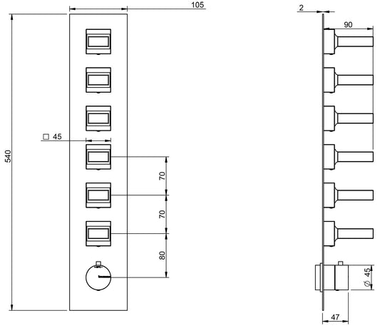 Rubinetterie Treemme 3M Kea RWIT 7A64 CC K1 + RWIT 7264 ZZ 30 Miscelatore Termostatico Doccia Incasso Muro 6 Uscite Con Piastra 7 Fori Sei Manopole in Marmo Avorio Segesta Materiale Ottone Finitura Cromata Parte Interna Esterna Incluse
