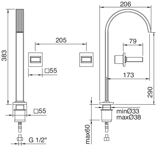 Rubinetterie Treemme 3M Kea RWIT 3A85 CC K1 + RWIT 3A60 ZZ 02 Miscelatore Batteria Lavabo 290 mm Appoggio 2 Leve Marmo Avorio Segesta Muro 3 Fori Stile Moderno Altezza 383 mm Lunghezza 206 mm Materiale Ottone Finitura Cromato Parte Interna Esterna Incluse