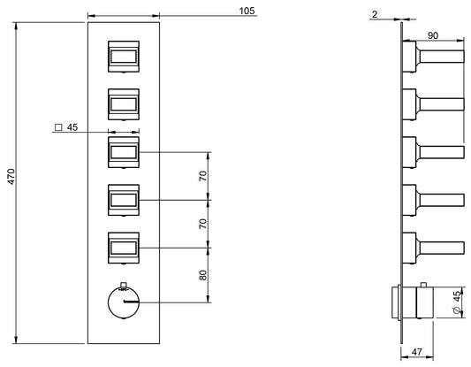 Rubinetterie Treemme 3M Kea RWIT 7A98 CC K1 + RWIT 7298 ZZ 30 Miscelatore Termostatico Doccia Incasso Muro 5 Uscite Con Piastra 6 Fori Cinque Manopole in Marmo Avorio Segesta Materiale Ottone Finitura Cromata Parte Interna Esterna Incluse