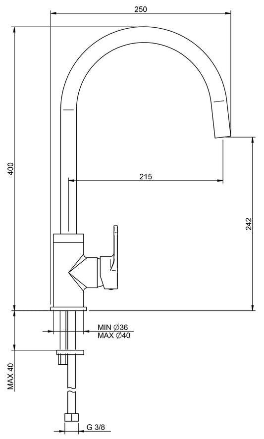 Rubinetterie Treemme 3M Contract Kitchen S IT 4933 CC KP ZZ Miscelatore Monocomando Lavello Per Cucina Lavanderia Lavatoi Appoggio 1 Leva Monoforo Miscelazione Meccanica Stile Moderno Collo Girevole Altezza 400 mm Lunghezza 250 mm Ottone Cromato