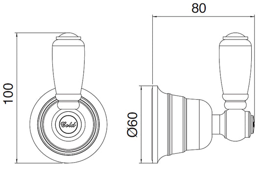 Rubinetterie Treemme 3M Old Italy Sogno RWIT 4440 CC 04 + RWIT 4440 ZZ 02 Rubinetto D'Arresto 1/2" - HOT Sinistro Ad Incasso Installazione Parete Monoforo Materiale Ottone Finitura Cromata 1 Leva Ceramica Bianco Parte Interna Esterna Incluse