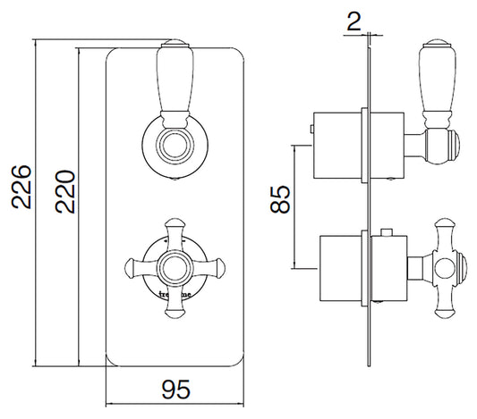 Rubinetterie Treemme 3M Old Italy Sogno RWIT 8A46 CC 41 + RWIT 8A46 ZZ 20 Miscelatore Doccia Termostatico Incasso Muro Deviatore 2 Uscite Due Fori 1 Leva Ceramica Bianca Stile Classico Piastra Staffa Cartongesso Ottone Cromo Parte Interna Esterna Incluse