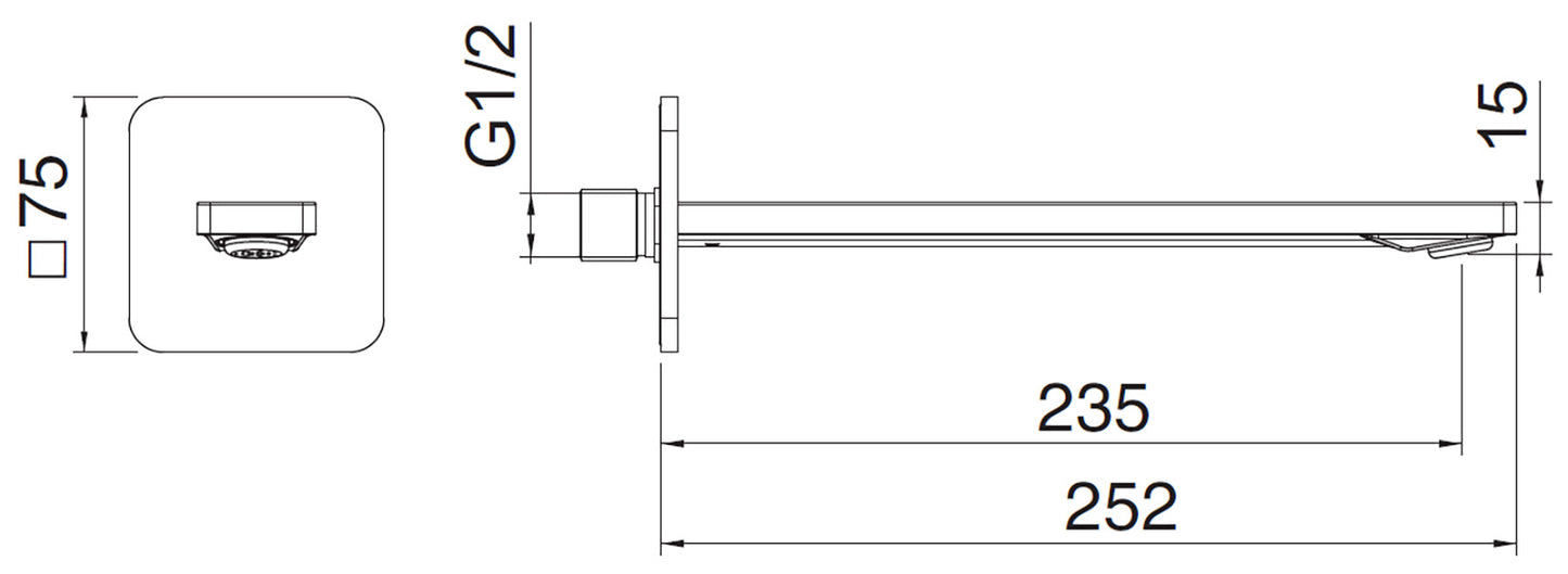 Rubinetterie Treemme 3M Pa36 IT 8B61 CC ZZ HF Bocca a Muro Per Vasca 235 mm Getto Erogazione Uscita Acqua Installazione Parete Materiale Ottone Finitura Cromata Stile Moderno Monoforo Lunghezza 252 mm Portata Acqua 22 Litri Al Minuto