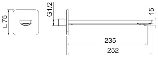 Rubinetterie Treemme 3M Pa36 IT 8B61 CC ZZ ZZ Bocca a Muro 235 mm Getto Erogazione Uscita Acqua Installazione Parete Materiale Ottone Finitura Cromata Stile Moderno Monoforo Lunghezza 252 mm Portata Acqua 6 Litri Al Minuto