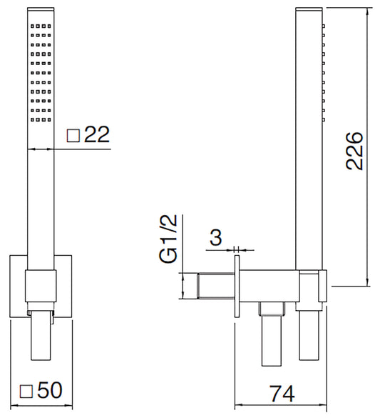 Rubinetterie Treemme 3M Pa36 RWIT 5605 CC 74 Duplex Kit Gancio Presa Acqua Ottone Flessibile PVC e Doccetta In Metallo Forma Quadra Finitura Cromata Portata 8 Litri Al Minuto